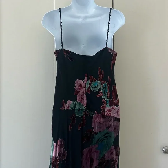 Nine West Silk blend Asymmetrical embellished spaghetti strap Floral Dress 6 - Picture 4 of 9